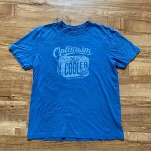 Life is Good Men’s M Blue Optimism Is Cooler Classic Fit Short Sleeve Tee Art